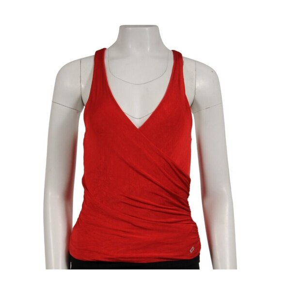 Ralph Lauren Purple LabelAssymetrical Top Small Red Blouse Runched Sleeveles